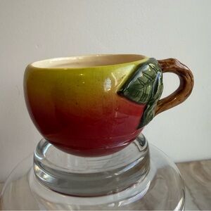 Hand-Painted Apple Shaped Mug in Red and Green with Leaf Handle